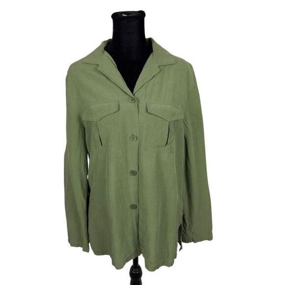Charter Club Silk / Linen Olive Safari Button Up - Women’s 10 - Picture 1 of 8